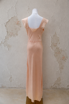 1930s Peach Satin Bias-Cut Gown with Tulle Ruffle & Satin Bow Detail